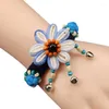 Link Armbanden Handgemaakte Gevlochten Armband Blauwe Bloemen Buikdans Charms Clapper Bells Sieraden Accessoires