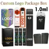 Stylo vape jetable personnalisé 1ml Pods E-cigarettes Chariots à huile épais Batterie rechargeable 280mah Bobine en céramique Vaporisateur Emballage Logo personnalisé Couleur Stylos plats vides