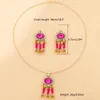 Necklace Earrings Set Rose Crystal Oval Jewelry For Women Rhinestone Wedding Rice Beads Tassel Dream Catcher
