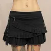 Gonne HOUZHOU Minigonna nera stile gotico Donna Gyaru Vita bassa Patchwork irregolare A-line Denim a pieghe Grunge Y2k Streetwear