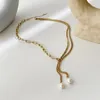 Kettingen Real Pearl Tassel Chain Lariat ketting voor vrouwen roestvrij staal y vorm feest sierlijke minimalistische sieraden elegant