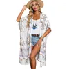 Roupa de banho feminina verão biquíni cobrir solto impressão comprimento médio puro protetor solar roupas 2541218