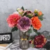 Decorative Flowers 2Pc Simulation Peony Flower Roasted Edge Retro Artificial With Bud Home Decoration Wedding Event Layout Fake