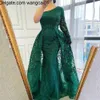 wangcai01 Abiti da passerella verde Abiti per la madre della sposa con paillettes Abito staccabile Sweep Plus Size Abiti per la madre Abito da sera lungo con spalle scoperte caftano