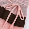 Skirts Pink Brown Pleated Fill Y2K Mini Patchwork Short Bottom Retro Slim Clubwear Women Party Outfits Fashion Cloth