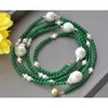 Подвесные ожерелья 40 "18 мм белая капля Keshi Gearl Green Jade Beade Nelace