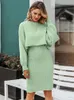 Work Dresses Taruxy Autumn Women Two Piece Sets Skirt Long Sleeve Pullover Sweater And Straps Knitted Maxi Dress Elegant 2 Outfits