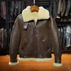 AVFLY sheep leather jacket large lapel Pilot B3 fur in one piece flight suit vintage brown Patton's warm parkas