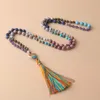 Hangende kettingen natuursteen amethist rozenkrans gebed boeddhistische japa kwastjes ketting 108 mala kralen armbanden voor vrouwen sieraden