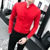 Men's Casual Shirts 4XL 5XL Autumn Solid Long Sleeve Dress Shirt Men Clothing Simple Slim Fit V-Neck Formal Wear Office Blouse Homme