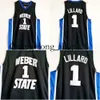 GH 1 Damian Lillard Weber State Wildcats Maillot de basket-ball universitaire Noir Taille S-XXL