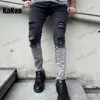 Jeans masculinos Kakan - Novos jeans brancos europeus e americanos desgastados para homens pretos elásticos apertados calças casuais K9-1866 T231123