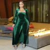 Womens Two Piece Pants Elegant Velvet Jumpsuit Set S3xl Slå ner kragen långärmad Cardigan Strapless Romper Autumn Outumn Suit Sweatsuit 231123