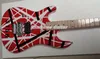 Mão Esquerda 5150 Edward Eddie Van Halen Branco Listras Pretas Vermelho Guitarra Elétrica Floyd Rose Tremolo Ponte Whammy Bar Porca de Travamento Maple Neck Fingerboard Grande Headstock