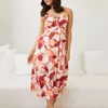 Casual Kleider Sommer Floral Slip Langes Kleid Frauen Sexy Ärmellos Rückenfrei Strand Sommerkleider Bogenknoten V-Ausschnitt Bohemian Maxi Vestido