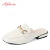 Pantofole Aphixta Lusso Fibbia in metallo Pantofole in pelo di coniglio reale Scarpe da donna Vera pelliccia Tacco quadrato Caldo Mujer Diapositive Plus Big Size 34-43 231123