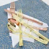 Dinnerware Sets 10Set Plastic Cutlery Set Rose Gold Disposable Knife Fork Spoon Western Forks Three Piece Kit Festive Tableware