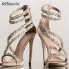 Sandálias nxy Big Crystal Chain mulheres peep dedo dedo super alto sapatos de salto alto verão slingback tornozelo strap steletto festas casamento 230406