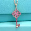 Designer Brand Tiffays Red Key Necklace Version New Micro Inlaid Full Diamond Womens Summer Collar Chain Live Edition Jewelry