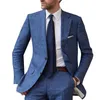 Men's Suits & Blazers Men 3 Pieces Party Blue Formal Linen Wedding Suit Attactive Summer Beach Groom Slim Fit Blazer Tuexedos Custom