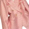 Modischer, hellrosa, geometrischer Muster-Zweireiher-Langarm-Blazer für Damen im Büro-Jacquard-Fit