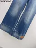 Jeans pour femmes Bearomad haute qualité créateur de mode d'été Vintage bleu foncé couleur Jean poches taille mince droite 230422