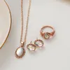 Collana Orecchini Set Fashion Statement Femme Ring Party Gift RoseGold Anelli di nozze di perle classiche per le donne Lussuosi gioielli di temperamento