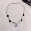 Chaînes Coeurs Violets Collier Pour Femmes Fleur Strass Pendentif Colliers Femme Tendance Cou Argent Couleur Mode Coréenne Couples Cadeau