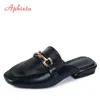 Pantofole Aphixta Lusso Fibbia in metallo Pantofole in pelo di coniglio reale Scarpe da donna Vera pelliccia Tacco quadrato Caldo Mujer Diapositive Plus Big Size 34-43 231123