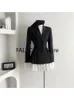 Grundläggande casual klänningar kvinnor formella blazer lapel krage höst vinterkontor lady koreansk lapptäcke kontrast färg ytterkläder enkel breasted kostym jacka 231123