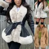 Women's Jackets Ladies Stylish PU Leather Winter Warm Plush Collar Jacket Faux Fur Coat Belted Women Featuring 231122