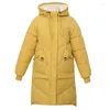 Casacos de Trench das Mulheres Inverno Mid-Long Down Jaqueta de Algodão Mulheres 2023 Stand-Up Collar Casaco Com Capuz Pure Color Outerwear Engrosse Parka Overcoat