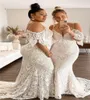 Fulllace plus size sjöjungfru bröllopsklänning virkning spets boho strand brud klänning spaghetti remmar svep tåg boho civil brud klänning fancy bohemian vestidos novia 2024