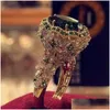 Anéis de casamento Moda Cor de Ouro Anel de Noivado Conjuntos 2 Pcs Bijoux Fl Pedra de Cristal Africano Anéis de Casamento Para Mulheres Jóias Românticas D Dhaci