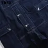 Mäns jeans Multi-Pocket Denim Overalls Mens Safari Style Casual Loose Cargo Pants Jumpsuit Men Dungarees