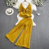 Zweiteilige Damen-Hosen, Sommer, elegant, lässig, Strand, 2-teiliges Set, Damenmode, Rüschen, Hemden, Blusen, Plissee-Anzug, schicker weiblicher Trainingsanzug