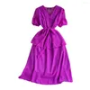 Casual Dresses French Style Hepburn Wind Dress Temperament Design Sense V-Neck Slim Montering A-Line Vestidos Ruffle Chiffon