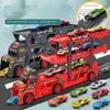 Diecast Model car Children Little Bus Big Container Truck Storage Box Parking Lot Toy With 3 /12 Pull Back Mini Car Toy For Kids Birthday Gift 231122