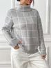 Женские свитера Benuynffy, женская водолазка большого размера, осень-зима 2023, клетчатая туника с длинными рукавами, пуловер, свитер, вязаные топы, джемпер