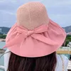 Chapeaux à large bord été soleil paille pour femmes ruban arc chapeau de plage femme mode UV UPF Protection voyage 202 Y6B9