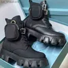 Men Rois Nylon Cloth Combat Boots Top Monolith Leather enkel Martin Boot met Pouch Battle Shoes Rubber Sole Platform Shoe Big Size