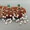 Stud Earrings KKGEM 3'' Illusion Cultured White Rice Pearl Green Cz Handmade For Women