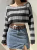 Women's Sweaters Women Striped Sweater Off Shoulder Long Sleeve Cropped Loose Knitted Tops