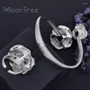 Halsketten-Ohrring-Set MoonTree Exklusive Glücksblumen Vollständig mit Mirko-Pavé besetzter Zirkonia Damen-Armband-Armreif-Ring-Kleid