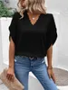 Women's Blouses Solid Lace V-Neck Flare Sleeve Loose Shirt Tops Summer Red Casual Chiffon Blusas Elegant For Women