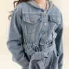 衣料品セットティーンエイジャーの女の子の服デニムジャンプスーツパーカーベルト特大のスタイリッシュなキッズジーンズオーバー