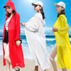 Blusas de mujer Blusa de manga larga de verano para mujer Camisa de gasa suelta para mujer Camisas de kimono con capucha de color sólido Tops de protección solar para mujer Z464