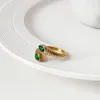 Pierścionki ślubne Minar Hurtowy błyszczący zielony kolor CZ Cubic cyrkonia urok węża dla kobiet stal nierdzewna Złote otwarte palec biżuteria
