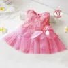 Kız Elbiseler Yaz Kızların Bebek Çocukları Prenses Örgü Kolsuz Yay Elbisesi Çok Renk