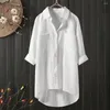 Women's Blouses White Shirt Women Casual Cotton Linen Shirts Blouse Loose Dress Lapel Neck Button Long Sleeve Cardigan Beachwear Clothes